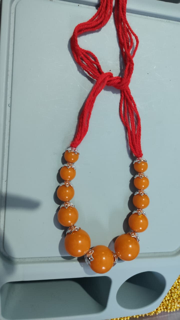 Collier Perles Ambrées – Cordon Rouge