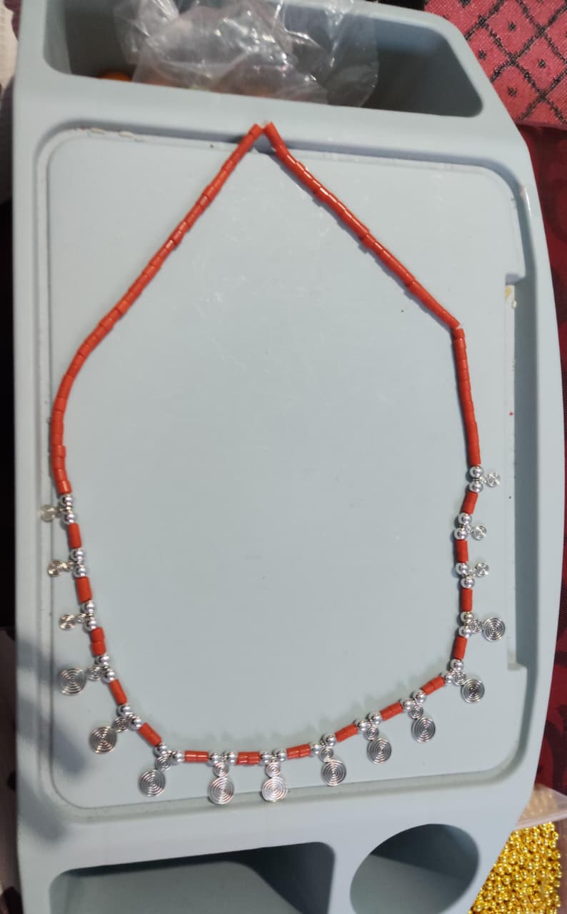 Collier Rouge Corail & Pampilles Argentées