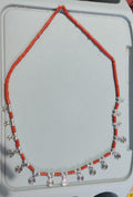 Coral-Red Bead Necklace with Silver-Tone Charms